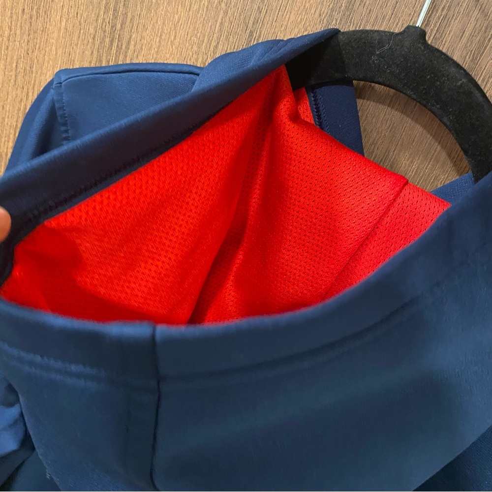 Under Armour Navy Fleece Hoodie Size Large Pullover Sweatshirt Loose Coldgear - Picture 13 of 17